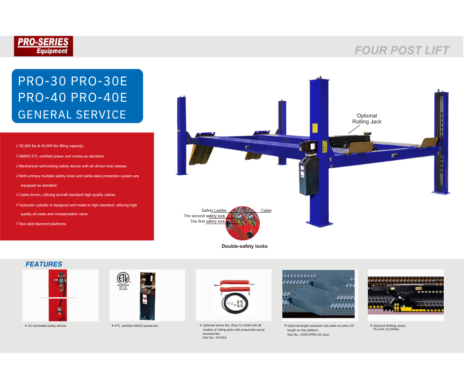 PRO-30 Heavy-Duty 4-Post Truck Lifts 30,000–40,000 lb Lift