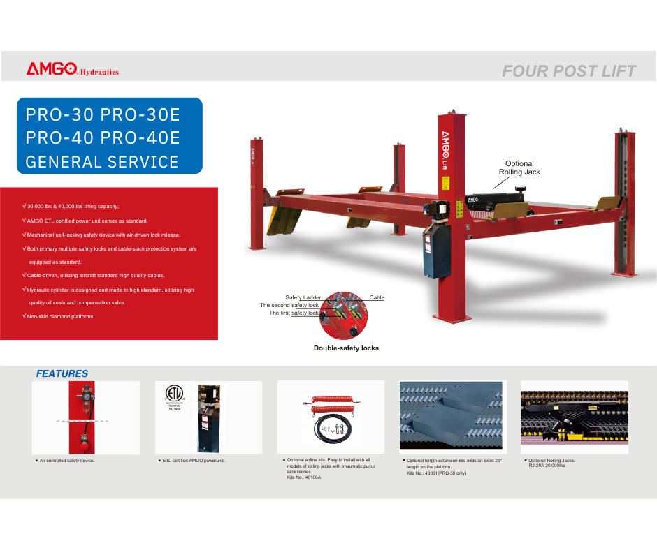 AMGO PRO-30 Heavy-Duty 4-Post Truck Lifts 30,000–40,000 lb Lift